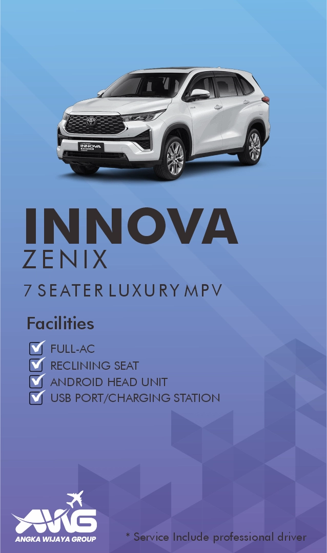AWG Trans car rental and travel agency, provide toyota innova zenix 7 seater for family, group or business.